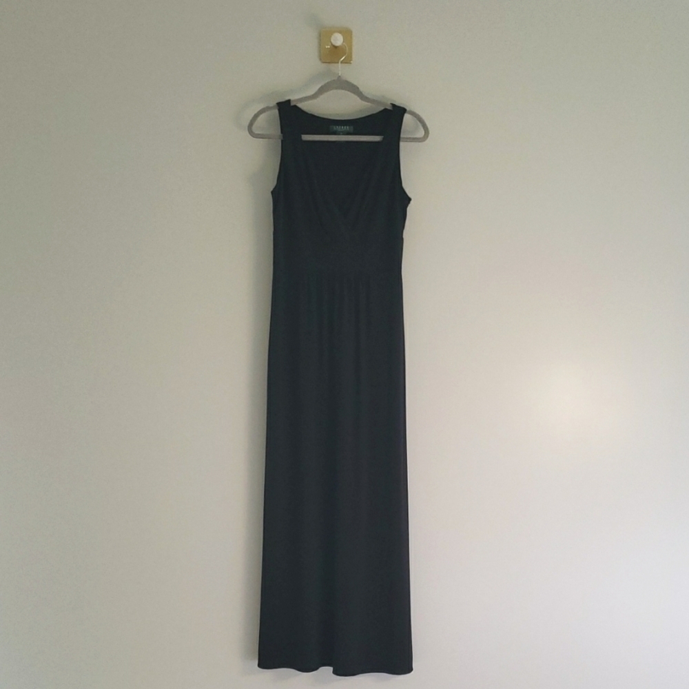 Lauren Ralph Lauren Maxi Dress 8 Black Sleeveless Classic Wedding Resortwear